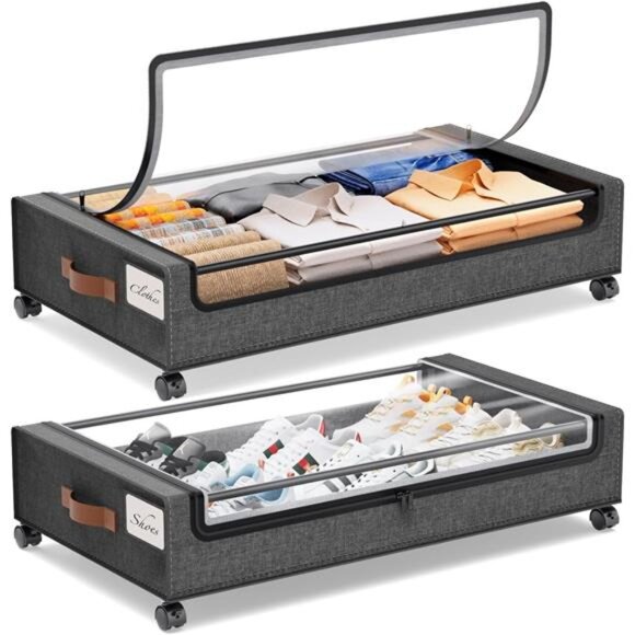 Under Bed Storage with Wheels, 2Pack Under Bed Storage Containers, Shoe Storage - Picture 1 of 7